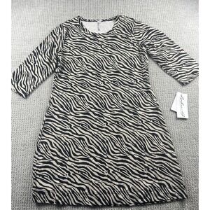 Lulu B Dress Women's Medium Black Cream Shift Zebra Print 3/4 Sleeve UPF 50 New